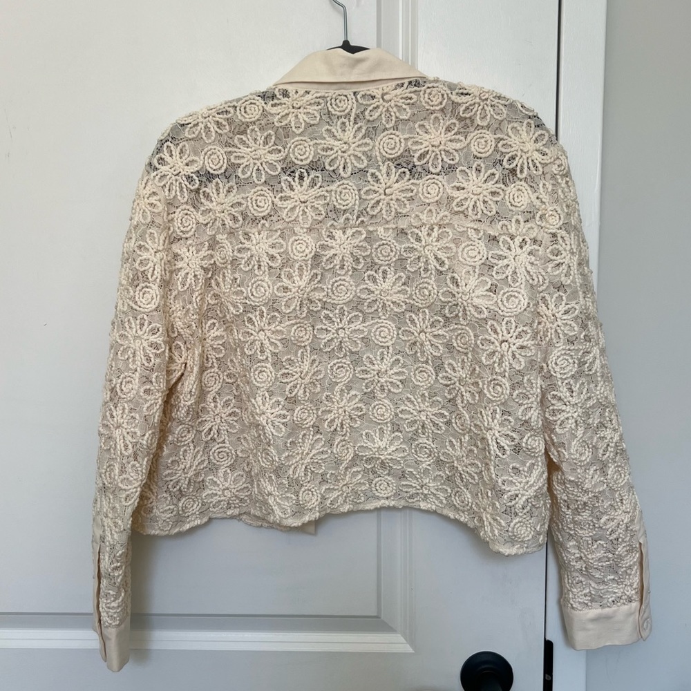 Zara Floral Lace Embroidered Button-Down Top XL — Long Sleeve — Boho Blouse - Picture 2 of 5